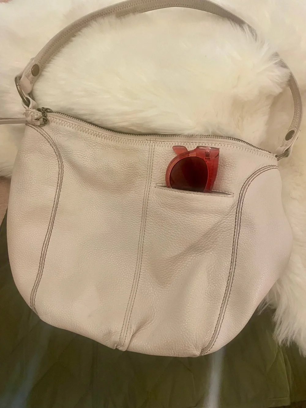 The Sak Iris Hobo Bag Ivory Pebbled Leather Purse Boho Minimalist Zip Tote